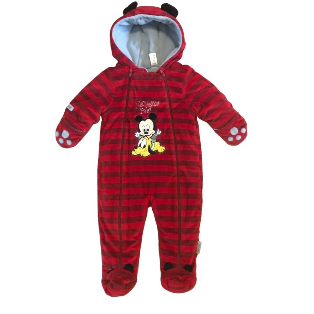 Mickey Mouse Baby Bunting Bag Winter 6-12 Mth Disney Red & Black Hooded Footed